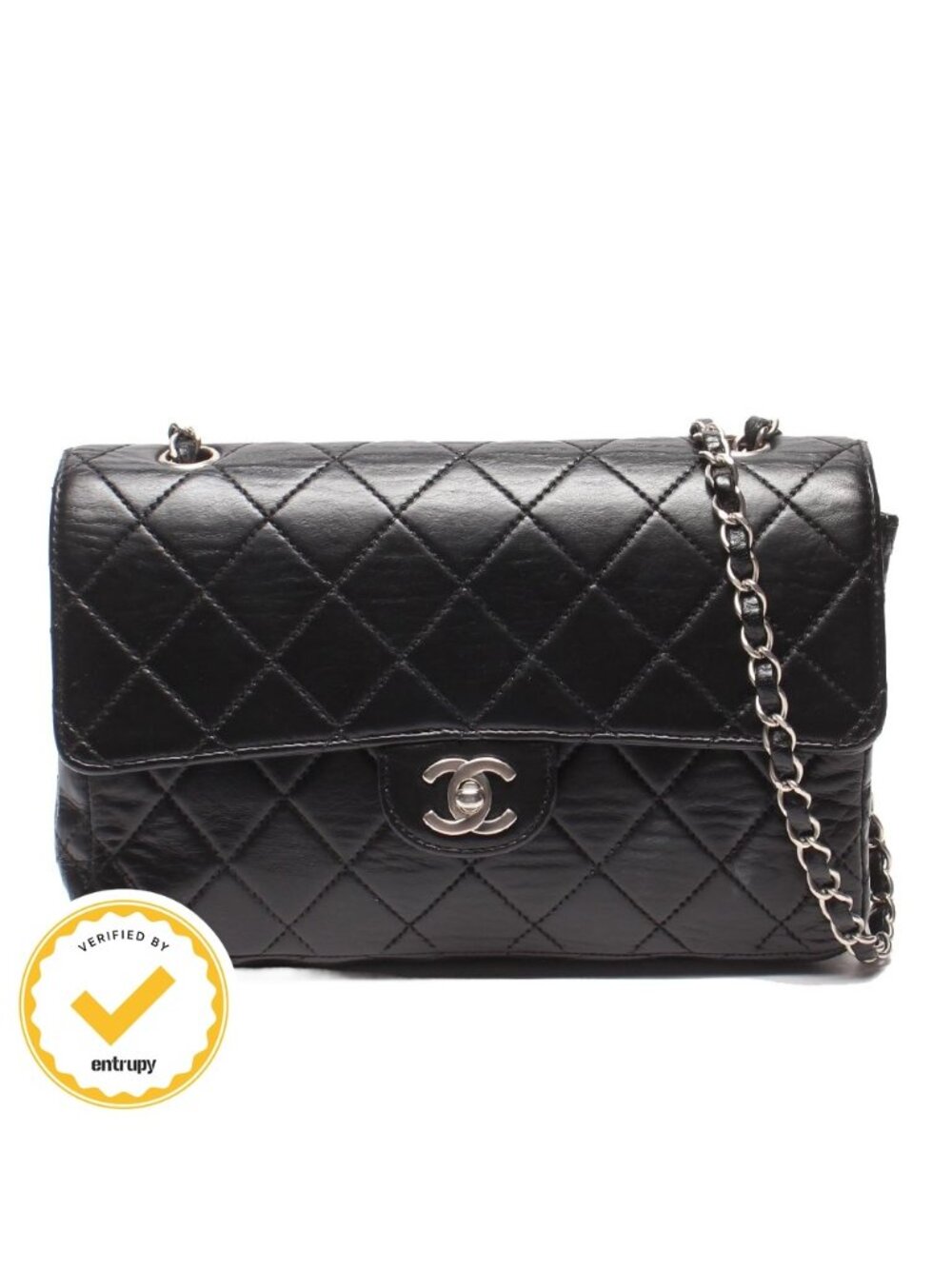 Chanel Chain Shoulder Bag Crossbody Silver Single Flap Quilted Lambskin